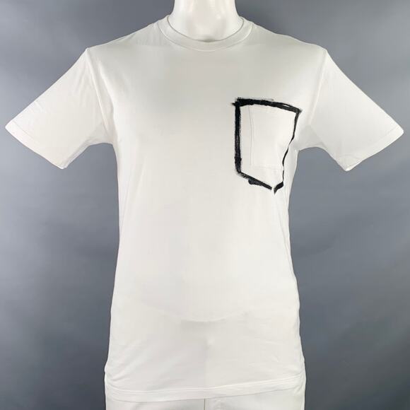 YVES SAINT LAURENT Size XL White Black Print One Pocket T-shirt - Picture 1 of 6
